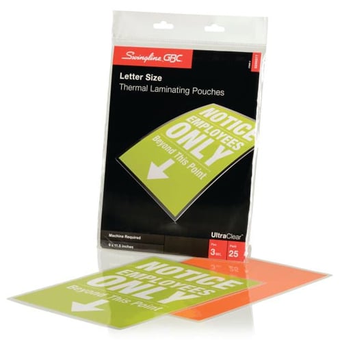 GBC Swingline 3mil UltraClear Letter Size Thermal Laminating Pouches 25pk - 3200577C
