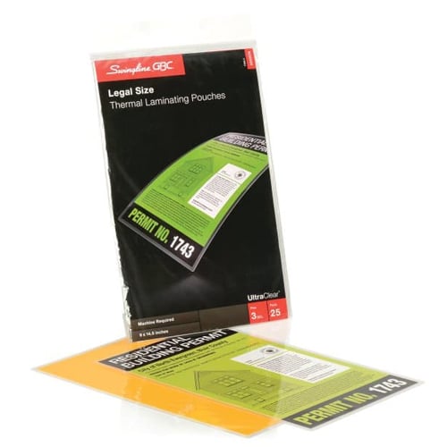 GBC Swingline 3mil UltraClear Legal Size Thermal Laminating Pouches 25pk - 3200578