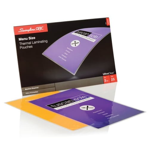 GBC Swingline 3mil UltraClear Menu Size Thermal Laminating Pouches 25pk - 3200579C