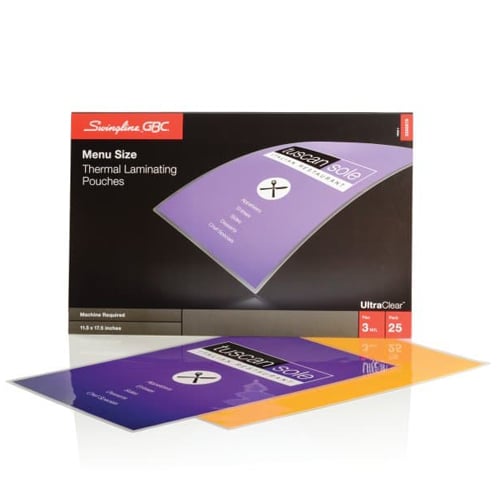 GBC Swingline 3mil UltraClear Menu Size Thermal Laminating Pouches 25pk - 3200579C