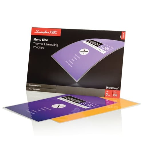 GBC Swingline 3mil UltraClear Menu Size Thermal Laminating Pouches 25pk - 3200579C