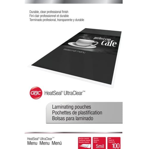 GBC Swingline 5mil UltraClear Menu Size Thermal Laminating Pouches 100pk - 3200598