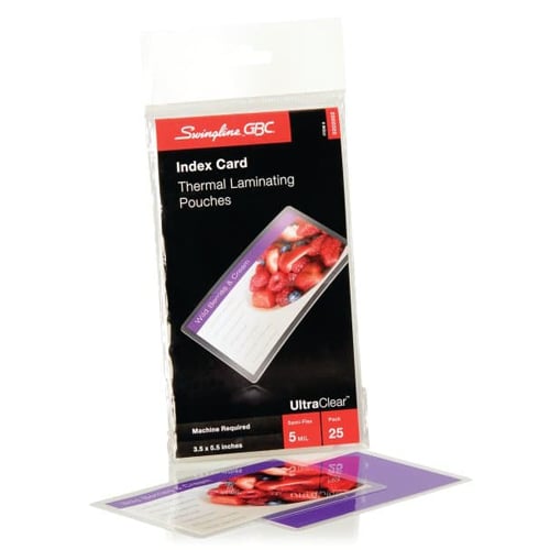 GBC Swingline 5mil UltraClear Large Index Card Size Thermal Laminating Pouches 25pk - 3202002C