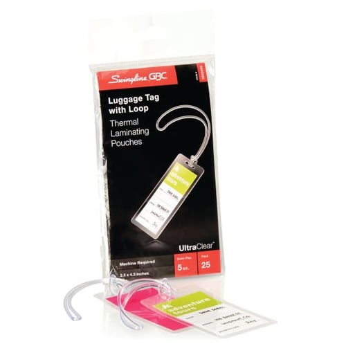 GBC Swingline 5mil UltraClear Luggage Tag Size Thermal Pouches w/ Loops 25pk - 3202005C