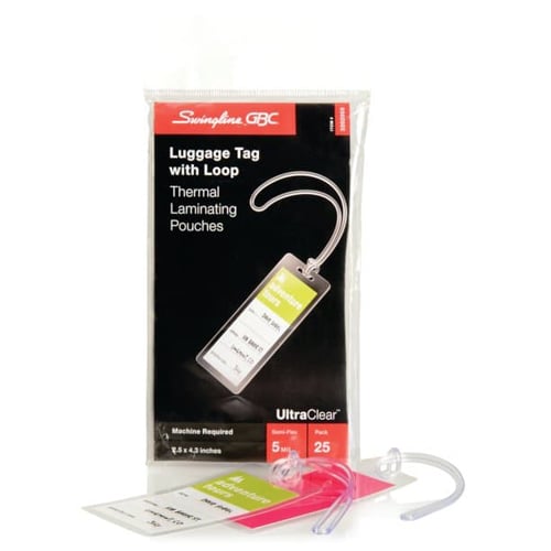 GBC Swingline 5mil UltraClear Luggage Tag Size Thermal Pouches w/ Loops 25pk - 3202005C