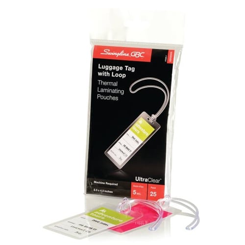 GBC Swingline 5mil UltraClear Luggage Tag Size Thermal Pouches w/ Loops 25pk - 3202005C