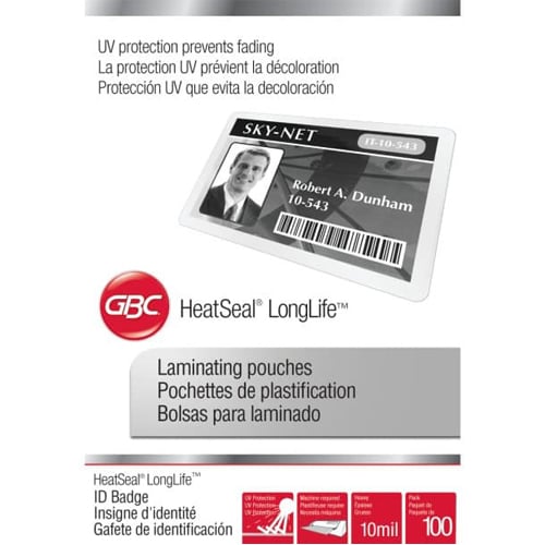 GBC Swingline LongLife 10mil Badge ID Card Size Thermal Laminating Pouches 100pk - 3202104B - Clearance Sale