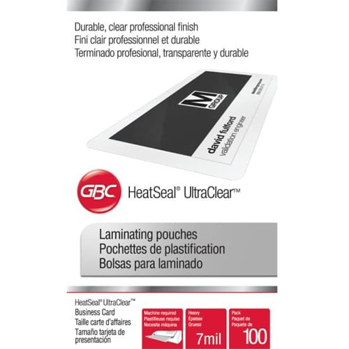 GBC Swingline 7mil UltraClear Business Card Size Thermal Laminating Pouches 100pk - 3300371B