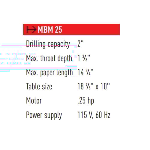 MBM 25 Single Spindle Paper Drill