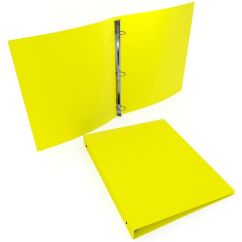1" Yellow 35 Gauge 11" x 8.5" Poly Round 3-Ring Binders - 100pk