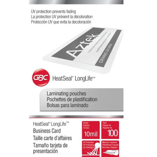 GBC Swingline LongLife 10mil Business Card Size Thermal Laminating Pouches - 100pk