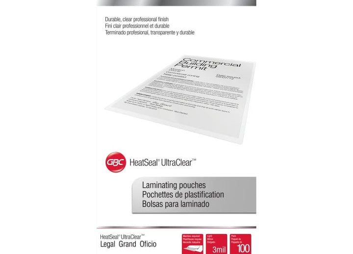 GBC Swingline 3mil UltraClear Legal Size Thermal Laminating Pouches 100pk - 3745011 - Clearance Sale