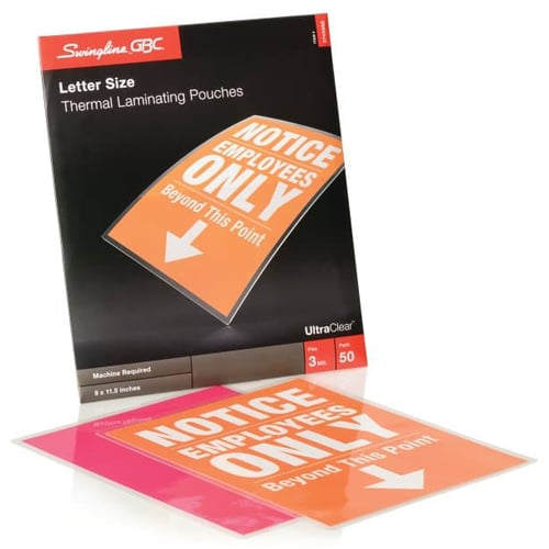 GBC Swingline 3mil UltraClear Letter Size Thermal Laminating Pouches 50pk - 3745690C