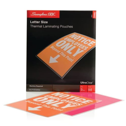 GBC Swingline 3mil UltraClear Letter Size Thermal Laminating Pouches 50pk - 3745690C