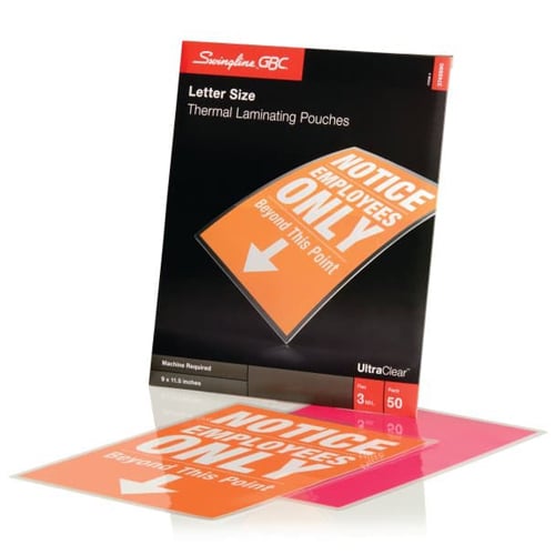 GBC Swingline 3mil UltraClear Letter Size Thermal Laminating Pouches 50pk - 3745690C