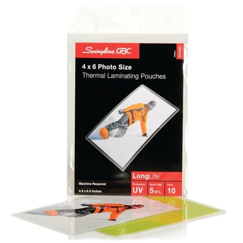 GBC Swingline LongLife 5mil 4" x 6" Photo Size Thermal Laminating Pouches 10pk - 3747322B