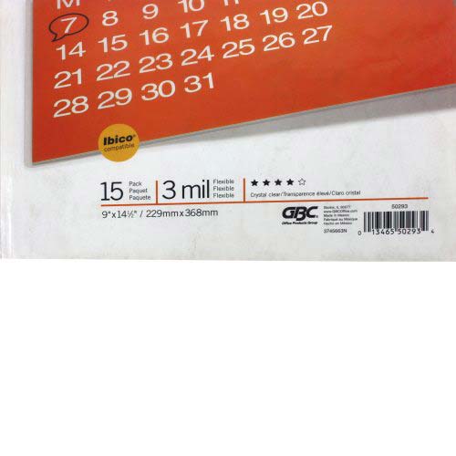 3mil GBC HeatSeal Clear Legal Size Laminating Pouches 15pk