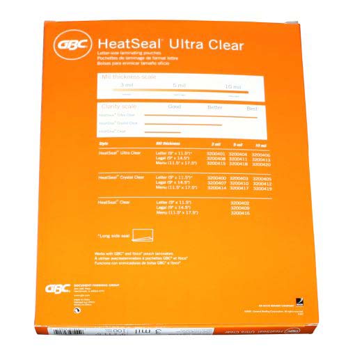 3mil GBC HeatSeal Ultra Clear Letter Size Pouches 100pk - 3200401