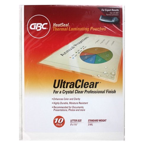 3mil GBC HeatSeal Ultra Clear Letter Size Pouches - 10pk