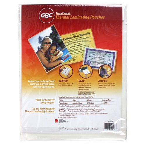 3mil GBC HeatSeal Ultra Clear Letter Size Pouches - 10pk