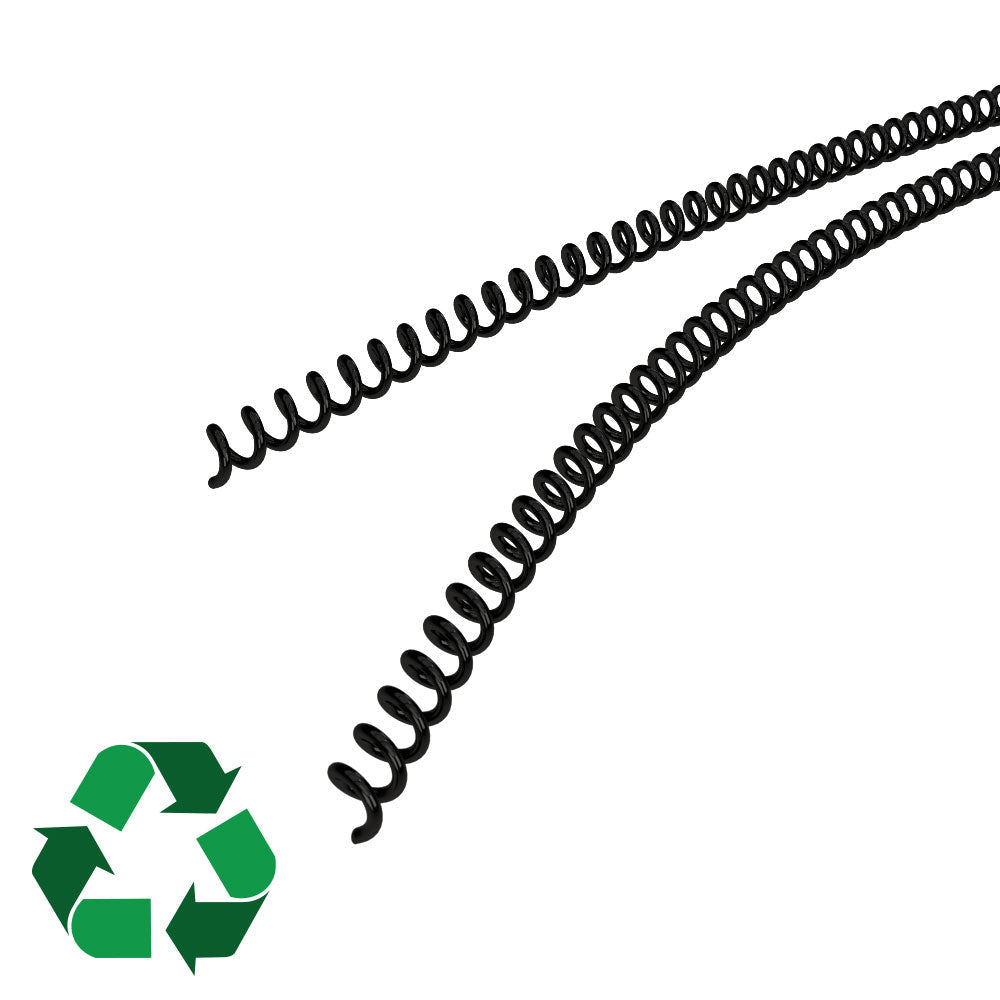 9mm Black Eco-Coil 4:1 Recycled Spiral Binding Coils - 100pk