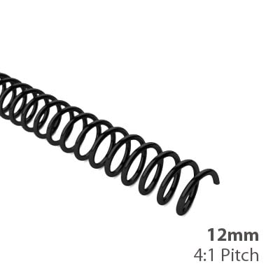 12mm 4:1 Pitch Plastic Spiral Binding Coil - 100pk