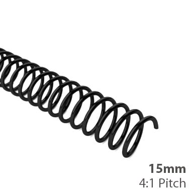 15mm 4:1 Pitch Plastic Spiral Binding Coil - 100pk