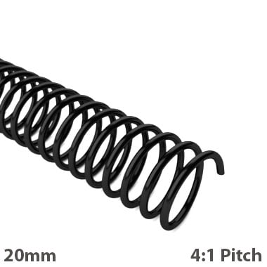 20mm 4:1 Pitch Plastic Spiral Binding Coil - 100pk