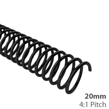 20mm 4:1 Pitch Plastic Spiral Binding Coil - 100pk