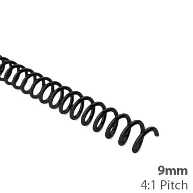 9mm 4:1 Pitch Plastic Spiral Binding Coil - 100pk