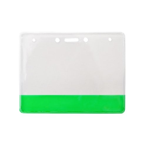 4" x 3" Vinyl Horizontal Badge Holder with Translucent Green Bar - 100pk