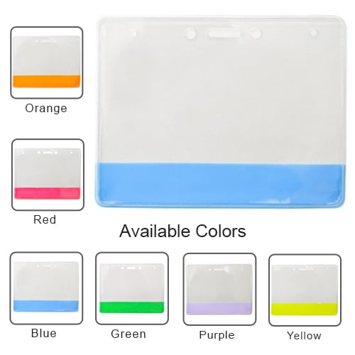 4" x 3" Vinyl Horizontal Badge Holders with Translucent Colored Bar - 100pk