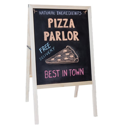 42" x 24" Two-Sided Black Chalkboard Signage Easel w/ Natural Wood Frame