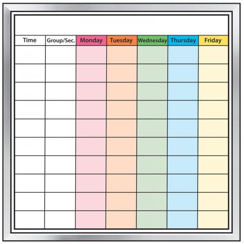 48" x 48" Class Schedule Dry-Erase Board with Aluminum Frame