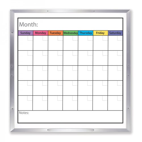 48" x 48" Monthly Calendar Dry-Erase Board with Aluminum Frame