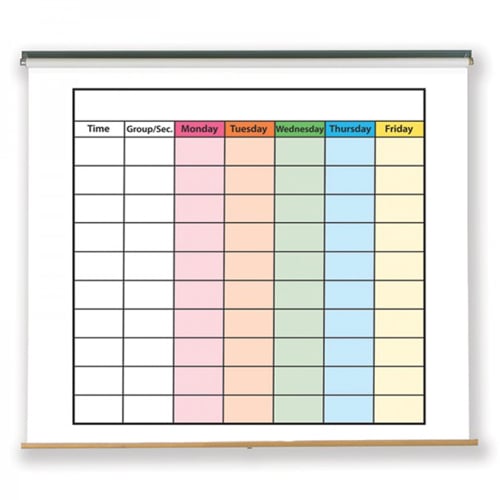 48" x 63" Class Schedule Pull-Down Dry-Erase Chart