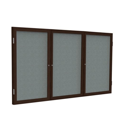 48x96 3Door Wood - Walnut Enclosed Gray Tackboard