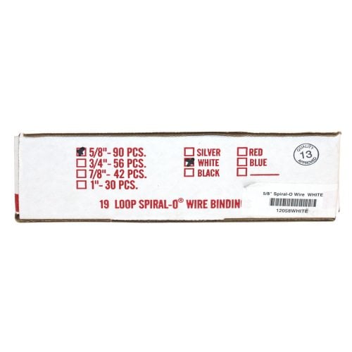 5/8" White Spiral-O 19 Loop Wire Binding Combs - 100pk