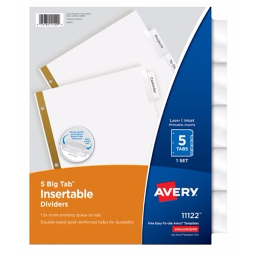 Avery 5-tab White Paper WorkSaver Big Tab Clear Dividers - 11122