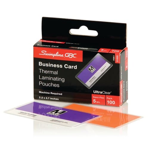 GBC Swingline 5mil UltraClear Business Card Size Thermal Laminating Pouches 100pk - 51005C