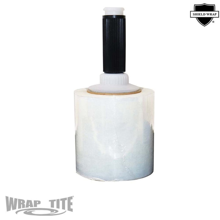 Wrap-Tite 80 Gauge 5" x 1000' Cast Narrow-Width Banding Stretch Wrap Film with Spinner Handle - 12 Rolls