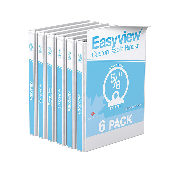 Easyview 5/8" White Premium Round Ring View Binder - 6pk