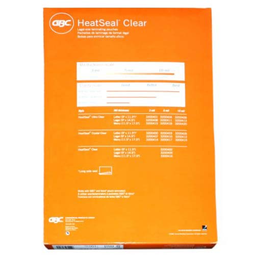 5mil GBC HeatSeal Clear Legal Size Laminating Pouches - 100pk
