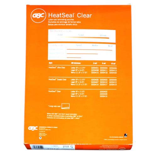 5mil GBC HeatSeal Clear Letter Size Laminating Pouches 100pk - 3200402