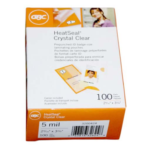 5mil GBC HeatSeal Crystal Clear Badge Size Pouches w/ Slot 100pk - 3200424