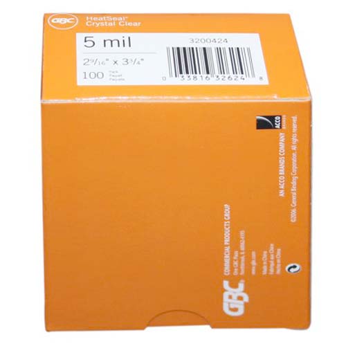 5mil GBC HeatSeal Crystal Clear Badge Size Pouches w/ Slot 100pk - 3200424