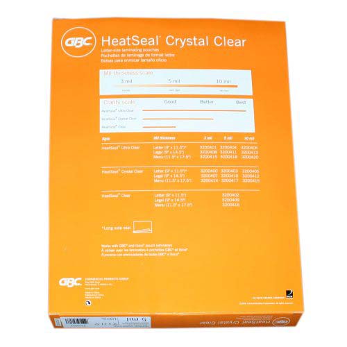 5mil GBC HeatSeal Crystal Clear Letter Size Pouches 100pk - 3200403