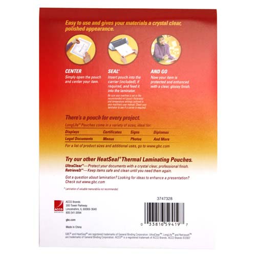 5mil GBC Longlife 4x6 Photo Size Laminating Pouches 20pk - 3747328