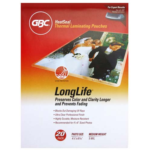 5mil GBC Longlife 4x6 Photo Size Laminating Pouches 20pk - 3747328