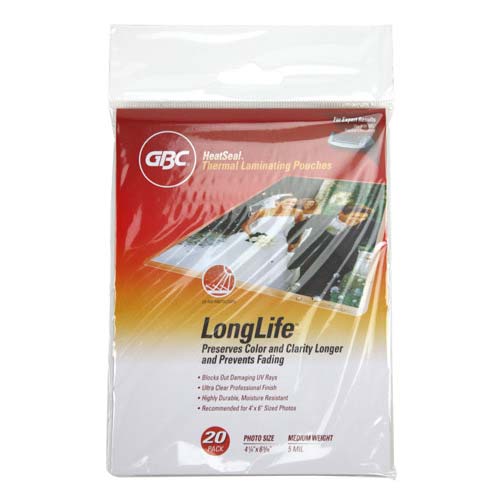 5mil GBC Longlife 4x6 Photo Size Laminating Pouches 20pk - 3747328